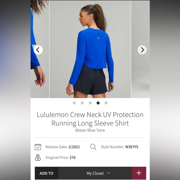 Lululemon L/S UV Protection Long Sleeve Blazer Blue - Picture 2 of 2